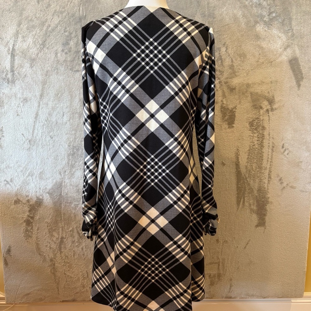 Plaid Academia Stretch Ruched Midi Dress Sz 4 - Picture 7 of 12